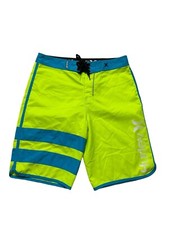 Hurley Mens Board Shorts Swim Trunks Neon Yellow Blue Striped Size 30 10  L