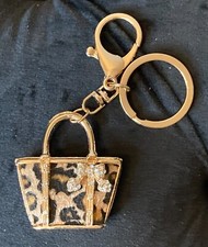 Gold Mini Cheetah Purse Bag Keychain Charm With Rhinestones