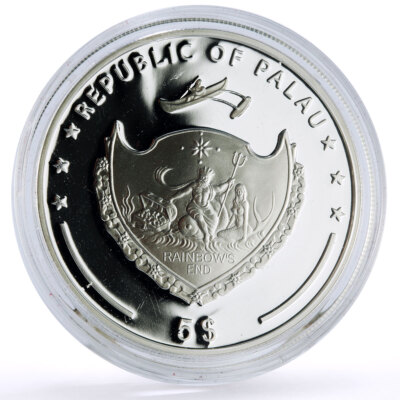 Palau 5 dollars Lucky Ounce Good Luck Clover Leaf colored proof