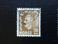 NORWAY NORGE 1950-1951 KING HAAKON VII NEW EDITION VALUES 50 ORE OLIVE - USED