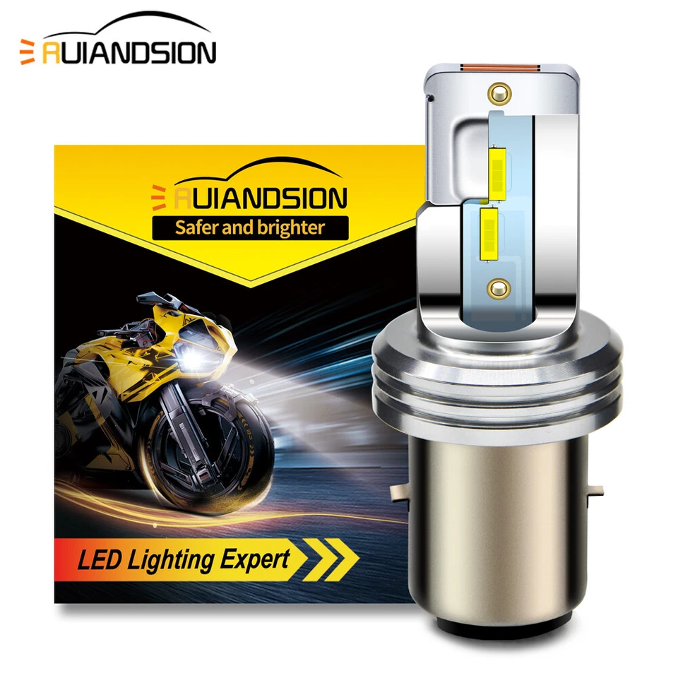 RUIANDSION 1PC BA20D CSP LED Lampadina per faro anteriore per moto Hi/Lo Bianco AC/ DC12V