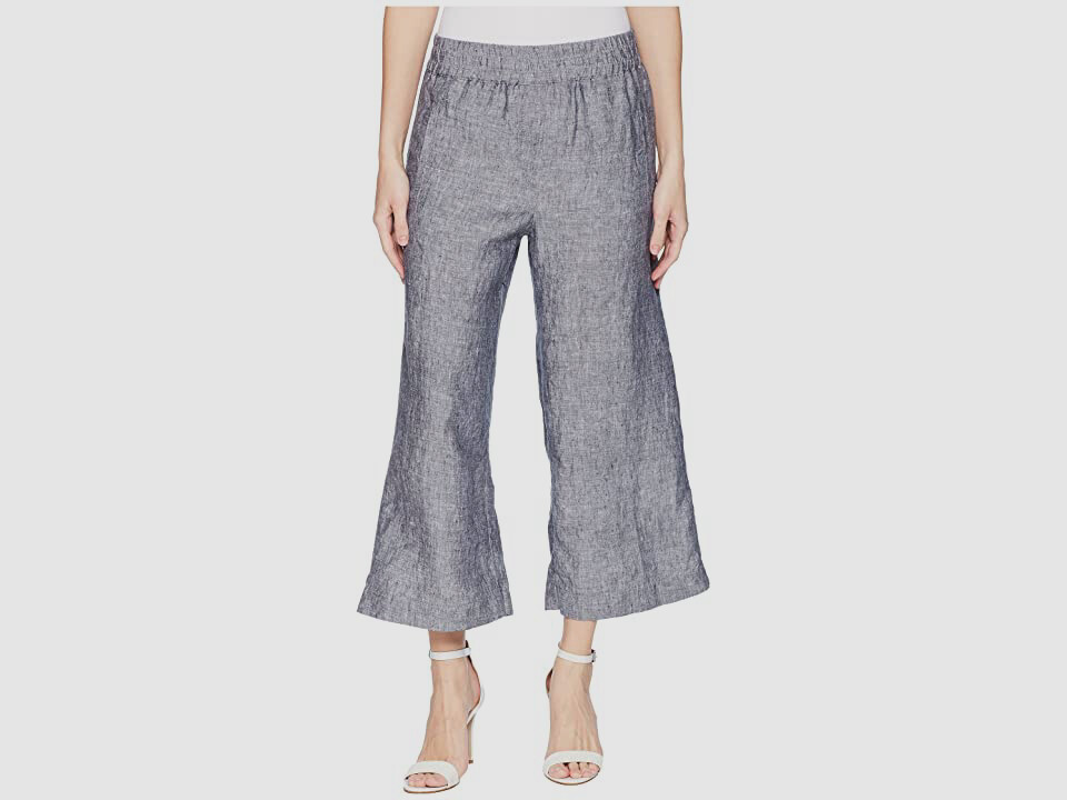 $194 Elliott Lauren Women Gray Elastic Waist Linen Crop Trousers
