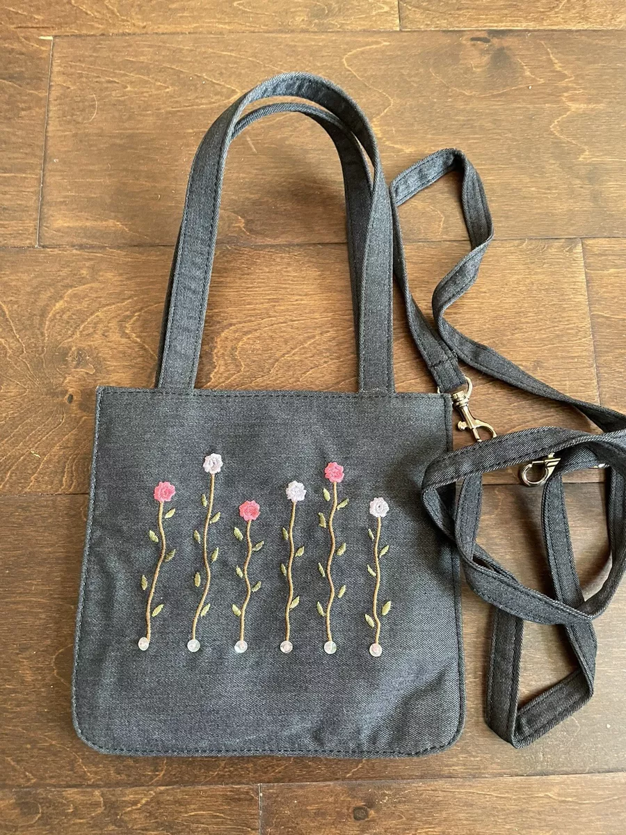 Small Floral Embroidered Denim Bag New With crossbody strap eBay