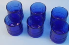 Vintage Anchor Hocking Cobalt Blue Tartan On The Rocks Glasses Set Of 6