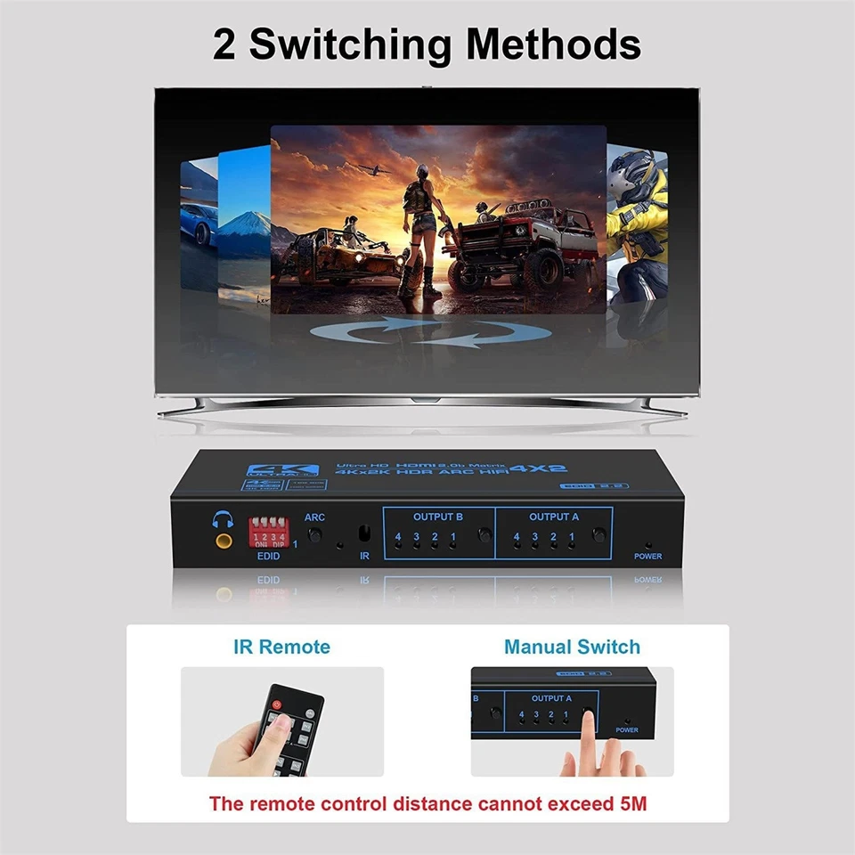 4K 60Hz HDMI Matrix Switcher Splitter 4x2 4 In 2 Out For PC/Laptop/ HD Players - Image 3 of 4