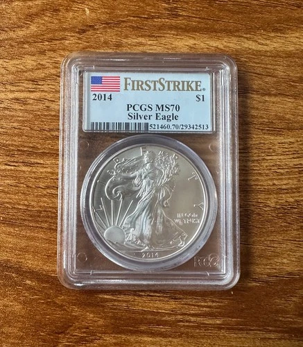 2014 American Silver Eagle First Strike Flag PCGS MS70 1 Oz Silver Coin 1$