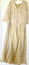 Beige Formal Gown with Lace Bodice.