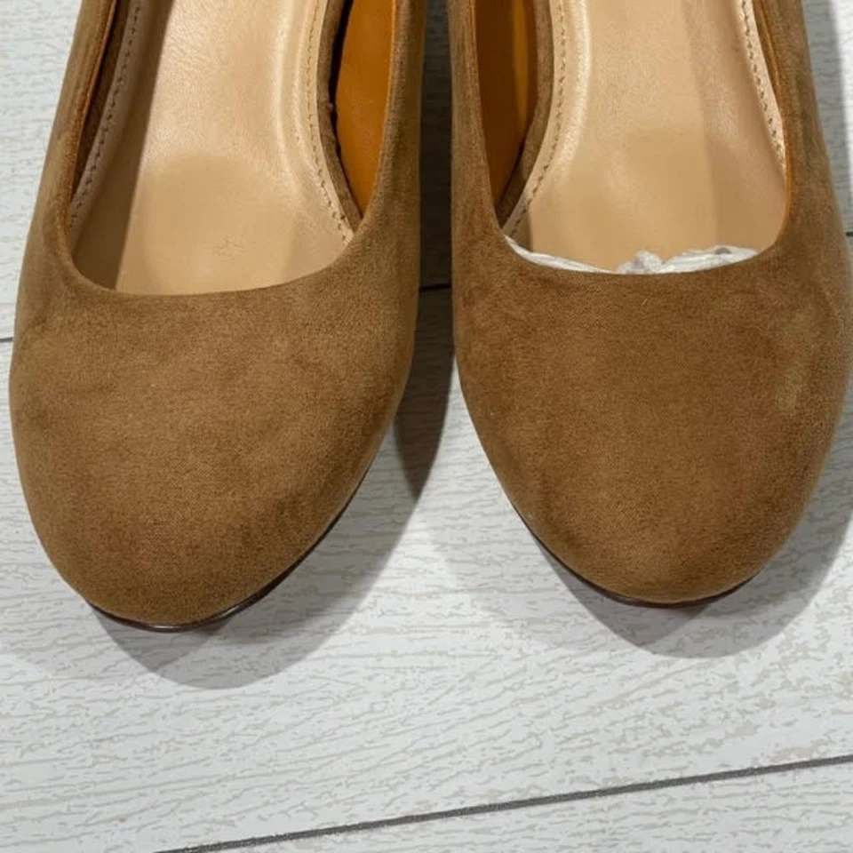 Tacones Just Fab Tan Micro Gamuza Liza Puntera Redondeada Bloque Talla 8 Foto 3 de 4