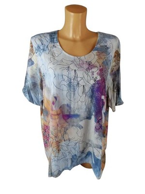 Rabe Damen Shirt Gr. 46 | XXXL Blau geblümt kurzarm Rundhals Oberteil (21503)