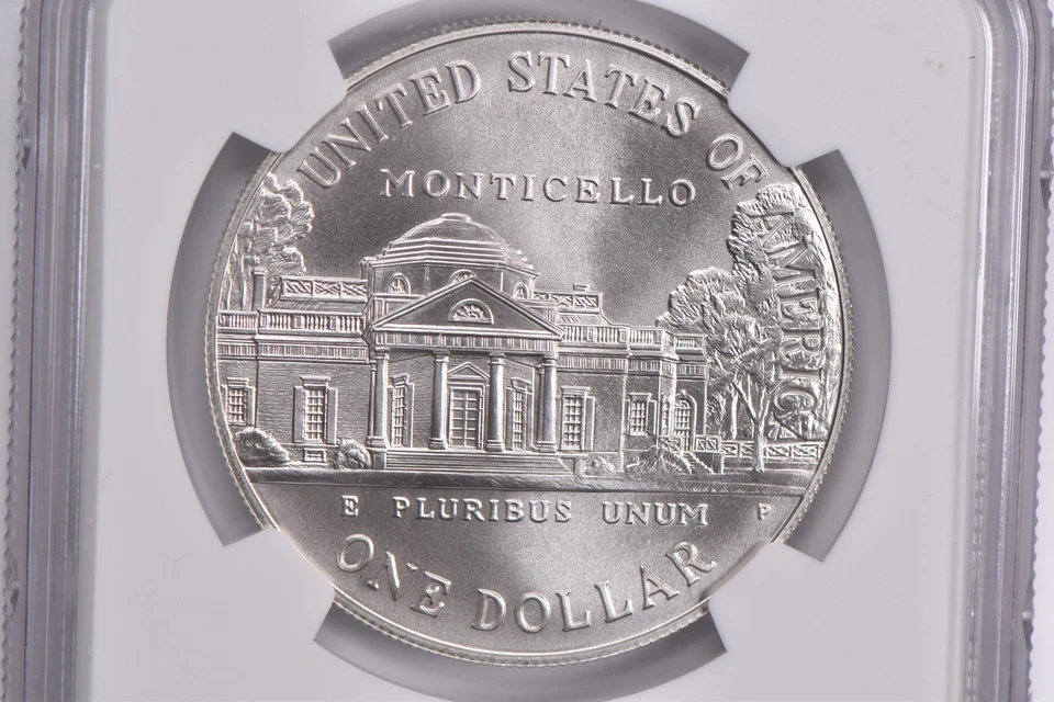 MS70 1993-P Jefferson Commem. Silver Dollar Coin & Currency NGC Face Lbl *0252 - Image 4 of 4