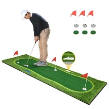 10x3.3ft Golf Putting Green Realistic Putting Mat with Sand Pit and Water Hazard