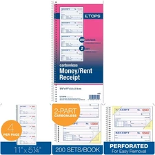 2-Part Carbonless Receipt Book 11x5.25 White 4Receipts/Page 200Sets