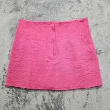 ASOS Design Skirt Womens 14 Pink Structured Linen Mini Preppy Lined Front Zip