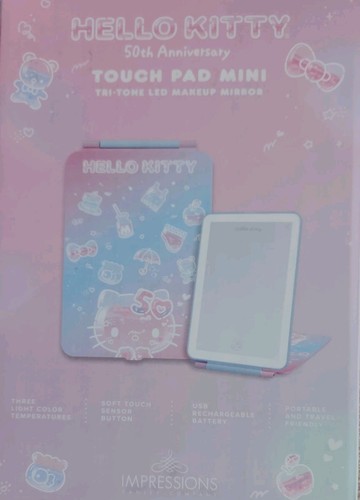 NIB! Limited Edition 50th Anniv. Hello Kitty Touch Pad Mini LED Flip Mirror - Picture 3 of 15