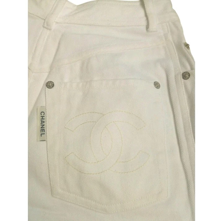 (Includes US Tariff) Chanel Vintage CC Logo White Cotton Pants 36 FR Women's - Image 2 of 4
