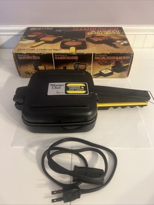 Vintage 1970s Master Chef Hamburger & Sandwich Quik-Cooker Handheld Grill 2041