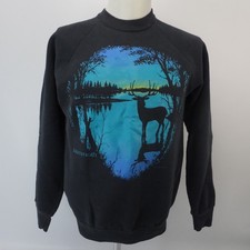 Vintage Fruit of the Loom Sweatshirt 80s Animal Graphic Large Buck USA Made