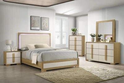 NEW LED Queen King Twin Full 5PC Bedroom Set Oak Brown Modern Rustic B/D/M/N/C