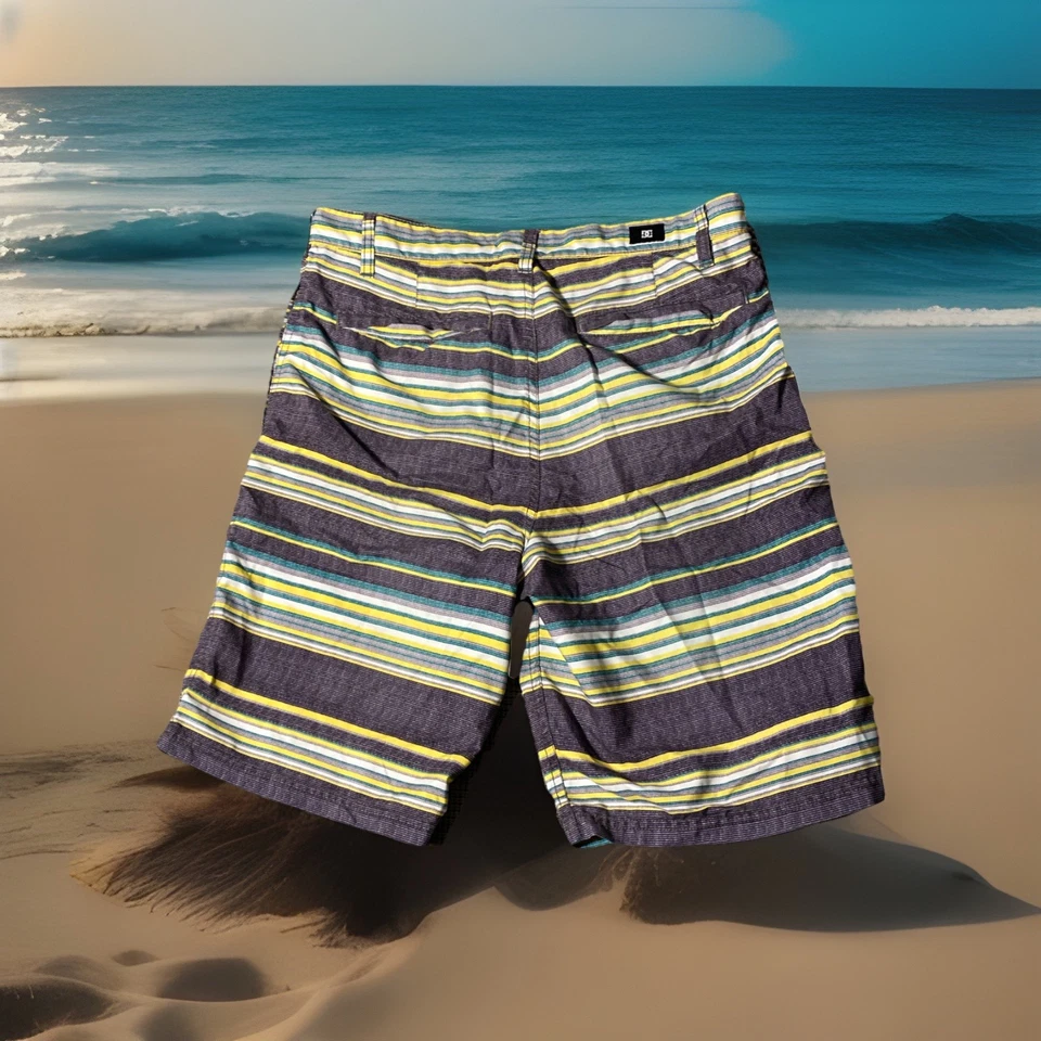 DC Shoes Hombres Talla 32 Negro Amarillo Verde Rayas Surf Bañador Skateboard Shorts Foto 3 de 4