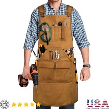 Heavy Duty Waxed Canvas Work Apron W/ Tool Pockets  Adjustable Straps New