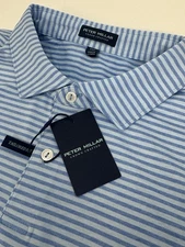 NWT Peter Millar Sawyer Performance Jersey Golf Polo Shirt Blue Striped XXL $115