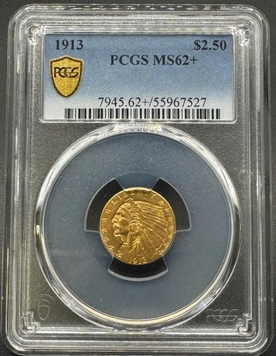 1913 $2 1/2 INDIAN HEAD GOLD QUARTER EAGLE PCGS MS62+ 12EBG25