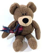 Russ Berrie and Co Bellini Teddy Bear Brown Plaid Scarf Collectable 18" Soft Vtg