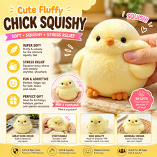 Fluffy Chick Squishy Toy Soft Kawaii Chicken Fidget Stress Relief Squeeze Toy