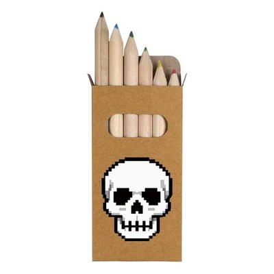 6 x 'Pixel Style Skull' Short 85mm Pencils / Coloured Pencil Set (PE00089036)