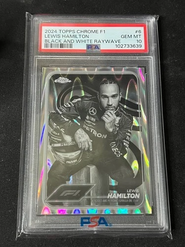 2024 Topps Chrome Formula 1 #6 Lewis Hamilton Black and White Raywave PSA 10