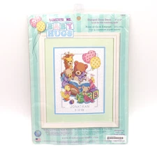 Dimensions 2003 Baby Hugs Teddy and Friends Birth Record Cross Stitch 9 X 12 VTG
