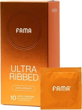 FAMA Textured Ribbed Condoms 54mm Ultra Thin Lubricated – 10 Pack