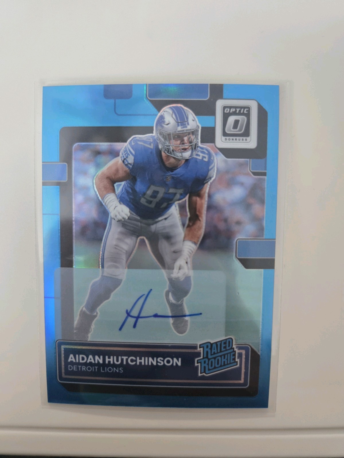 2022 Panini Donruss Optic Aidan Hutchinson Blue Rated Rookie Auto #213 /99