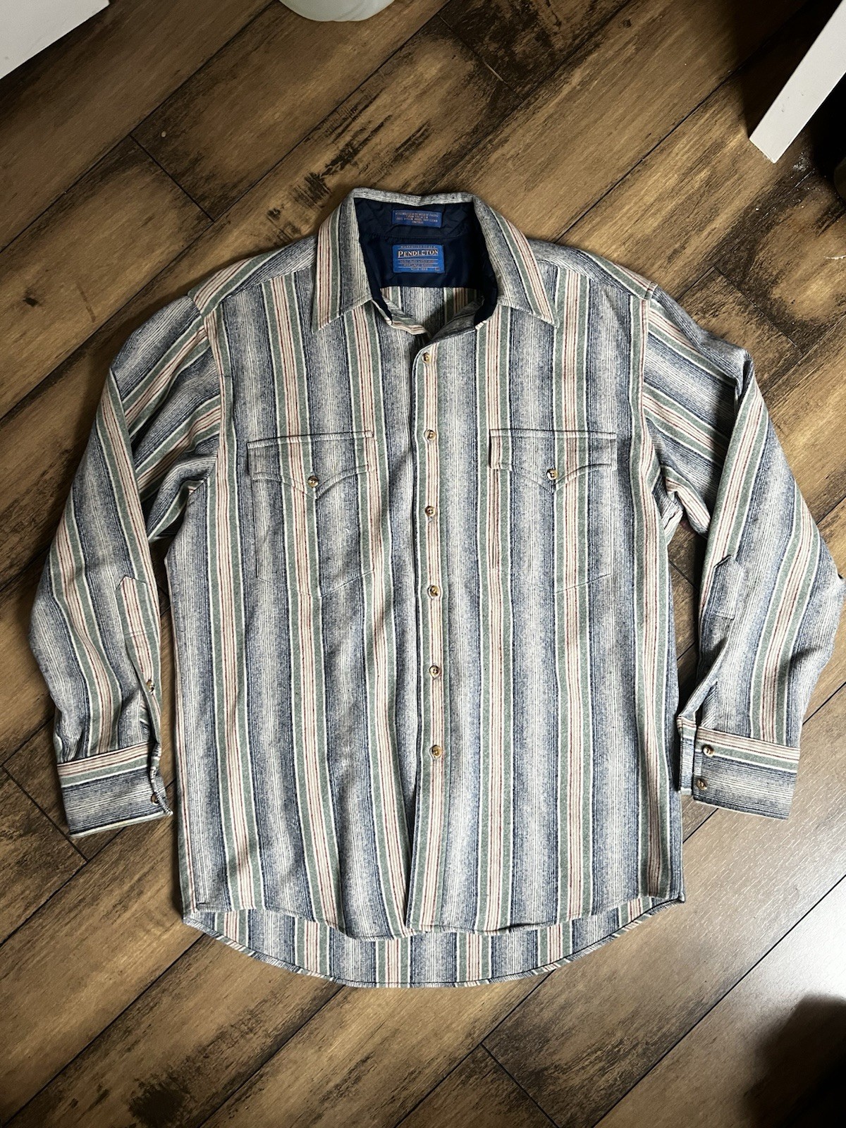 Pendleton Stripped Wool Rare Western Button Up Fl… - image 1