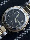 Gruen Chronograph Mens Silver Gold Date Stainless Steel 40mm Vintage Japan Made