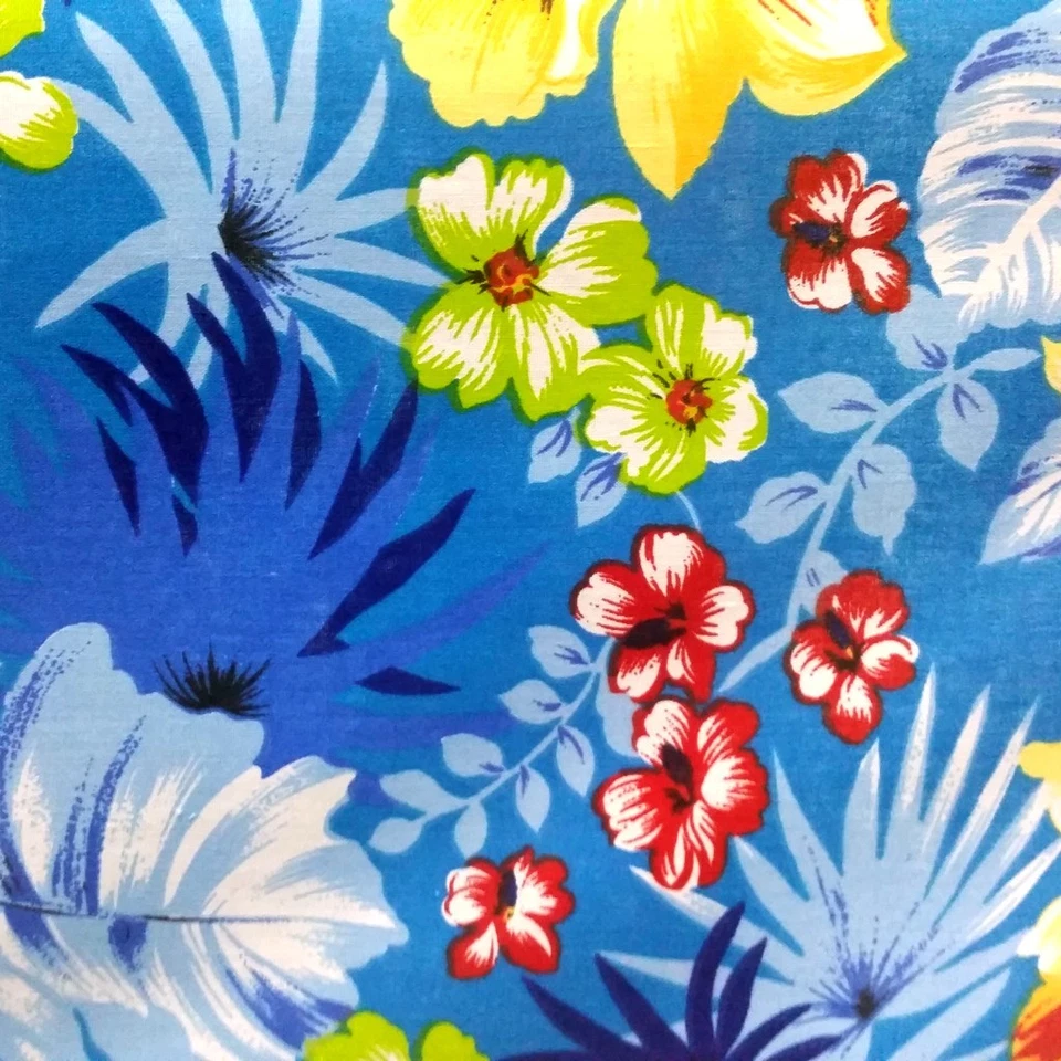 Tela Tropical Estampado Hawaiano Azul Turquesa Floral Poli Algodón 58" Por Yarda Foto 4 de 4
