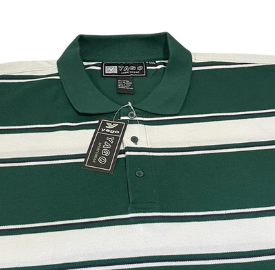 Yago VTG Y2K Green White Striped Polo Shirt Men's 5XL Short Sleeve