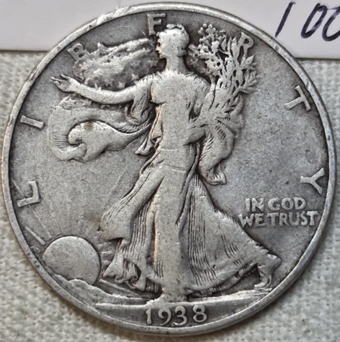 1938 D Walking Liberty Half Dollar VG+ or F.  Semi-Key.  Free Shipping.