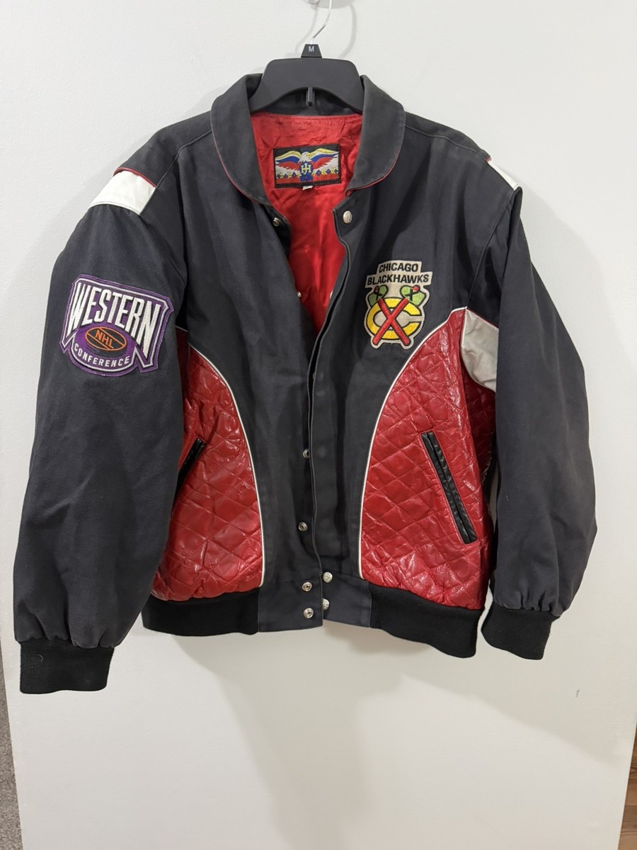 Vintage 1993 Jeff Hamilton Chicago Blackhawks Leather Jacket Large