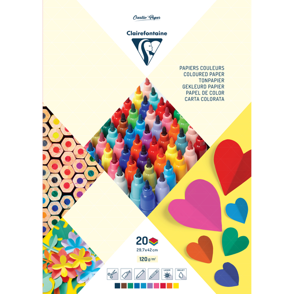 Clairefontaine 5X Farbiges Papier, Block Mit 20 Blatt A3 120G/M2 - 97148C-image