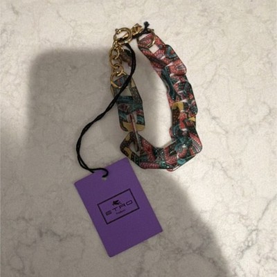 ETRO Multicolor Fabric Metal Chain Bracelet with Lobster Clasp