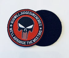GOD WILL JUDGE OUR ENEMIES RED PUNISHER TACTICAL HOOK & LOOP EMBROIDERED PATCH