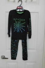 NWT 2pc Spyder Black Heather Green Blue Logo L/S Shirt  Pants Pajamas sz 7