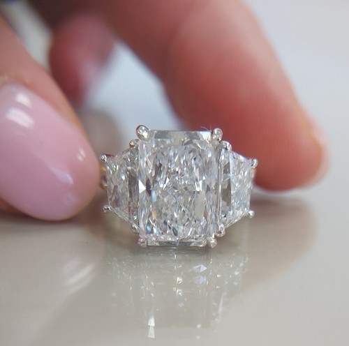 Diamond Gold Ring VS1 F Radiant 7 Ct Lab Grown IGI Certified TWO Tones Ring - Picture 6 of 11