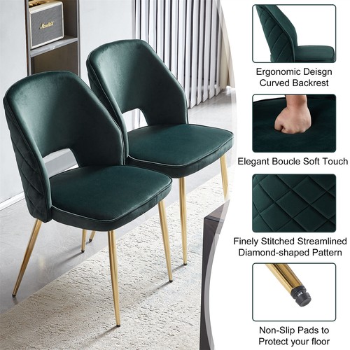 Set of 4 Velvet Dining Chair Upholstered Chair Kitchen Dining Chair w/ Metal Leg - Picture 38 of 48