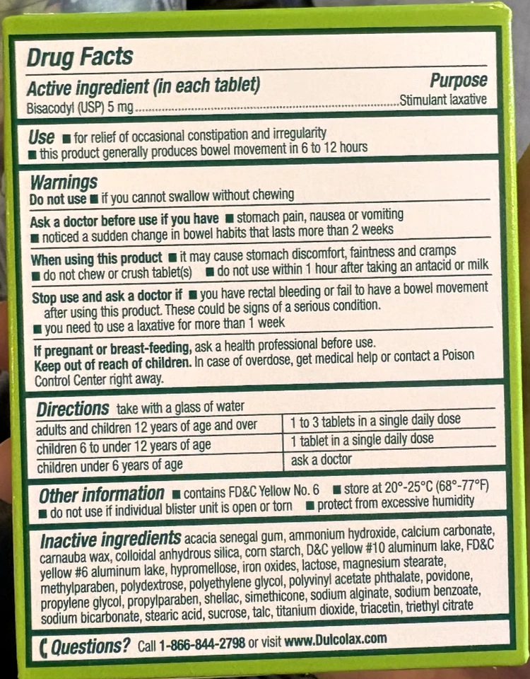 Dulcolax Laxante Suave Alivio del Estreñimiento 100 Comprimidos Sello Recomendado por el Médico Foto 3 de 4