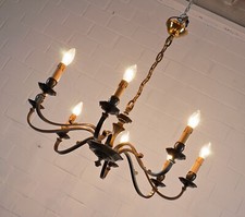 Lampadario in ottone lampadario a sospensione 8 luci Ø 78 cm brunito anni '30