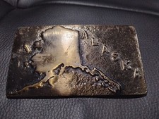 Vintage Handcrafted Alaska State Belt Buckle, Heavy Silver Tone Metal