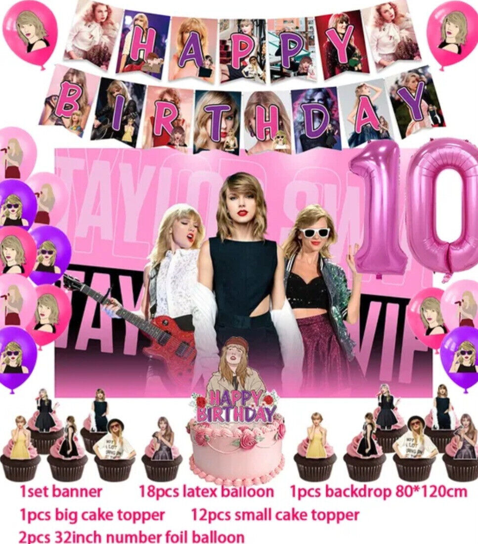 Taylor Swift Birthday Party supply Backdrop Number Balloons Banner Girls  Party