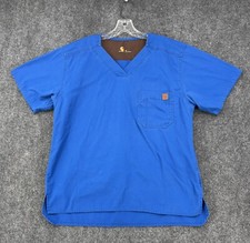 Carhartt Mens Medium Ripstop Utility Scrub Top Blue Short Sleeve V Neck Workwear